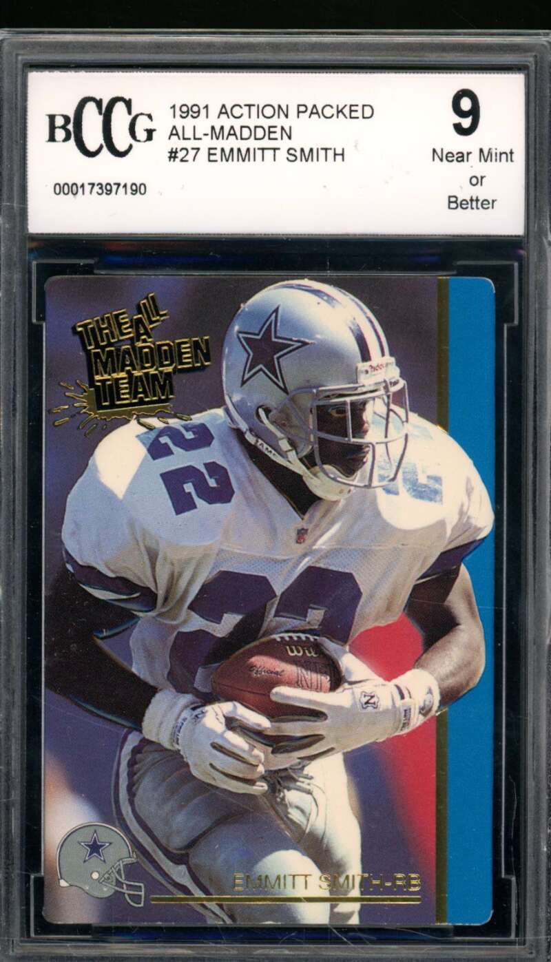 Emmitt Smith Card 1991 Action Packed All-Madden #27 BGS BCCG 9 Image 1