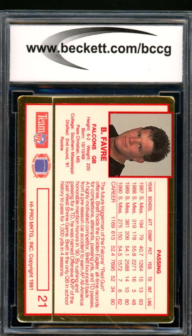 Brett Favre Rookie Card 1991 Action Packed Rookie Update #21 BGS BCCG 9 Image 2