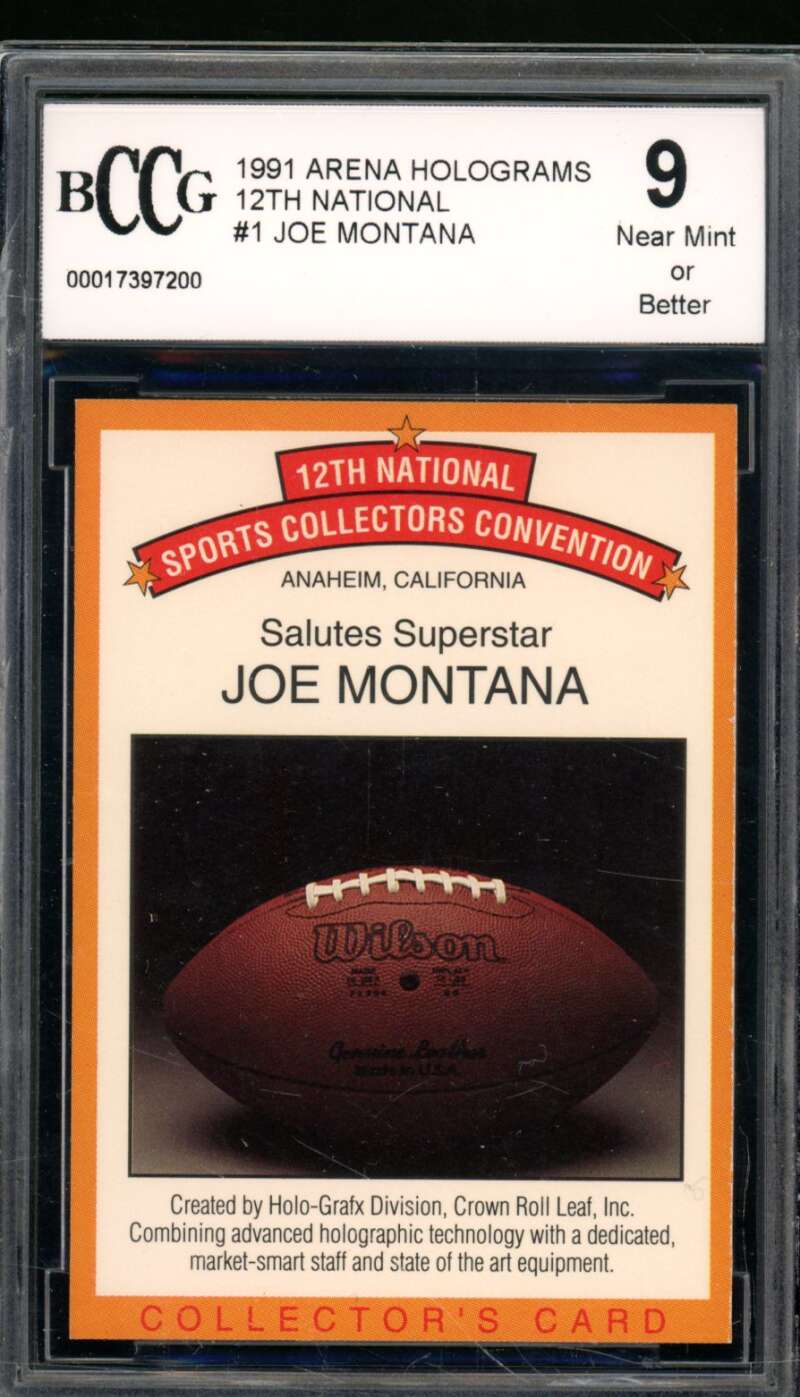 Joe Montana Card 1991 Arena Holograms #1 BGS BCCG 9 Image 1