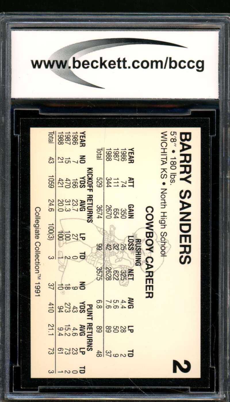 Barry Sanders Card 1991 Oklahoma State Collegiate Collection #2 BGS BCCG 9 Image 2