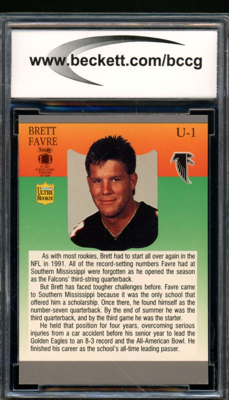 Brett Favre Rookie Card 1991 Ultra Update #U1 BGS BCCG 9 Image 2