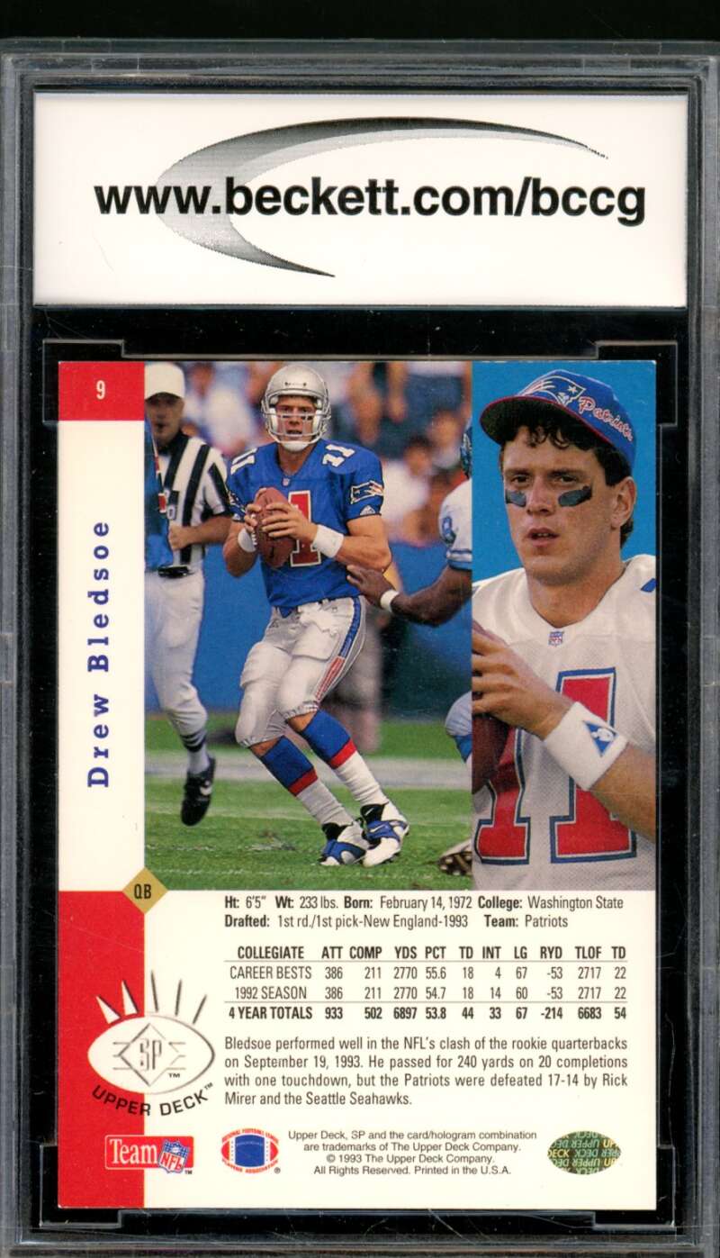 Drew Bledsoe Rookie Card 1993 SP #9 BGS BCCG 9 Image 2