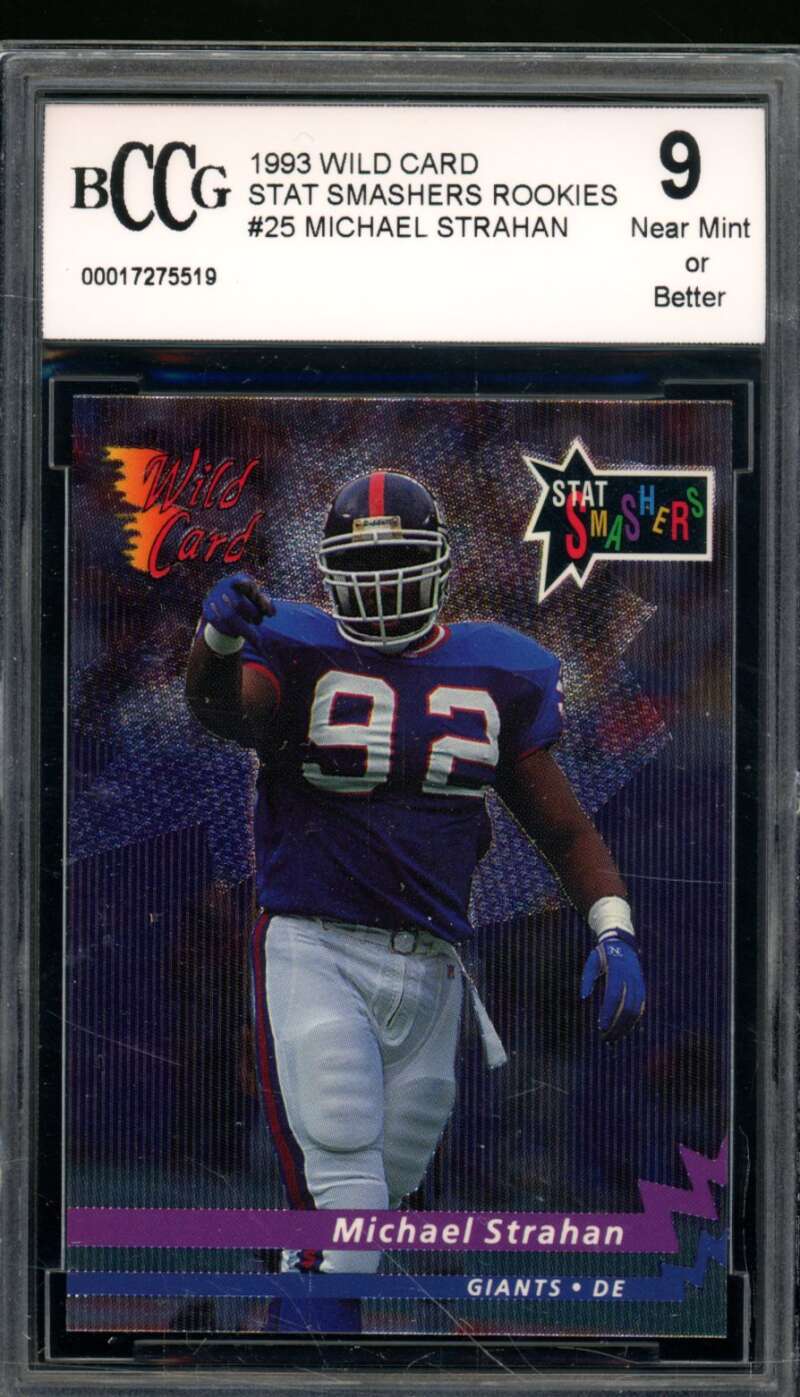 Michael Strahan Rookie Card 1993 Wild Card #25 BGS BCCG 9 (Read) Image 1