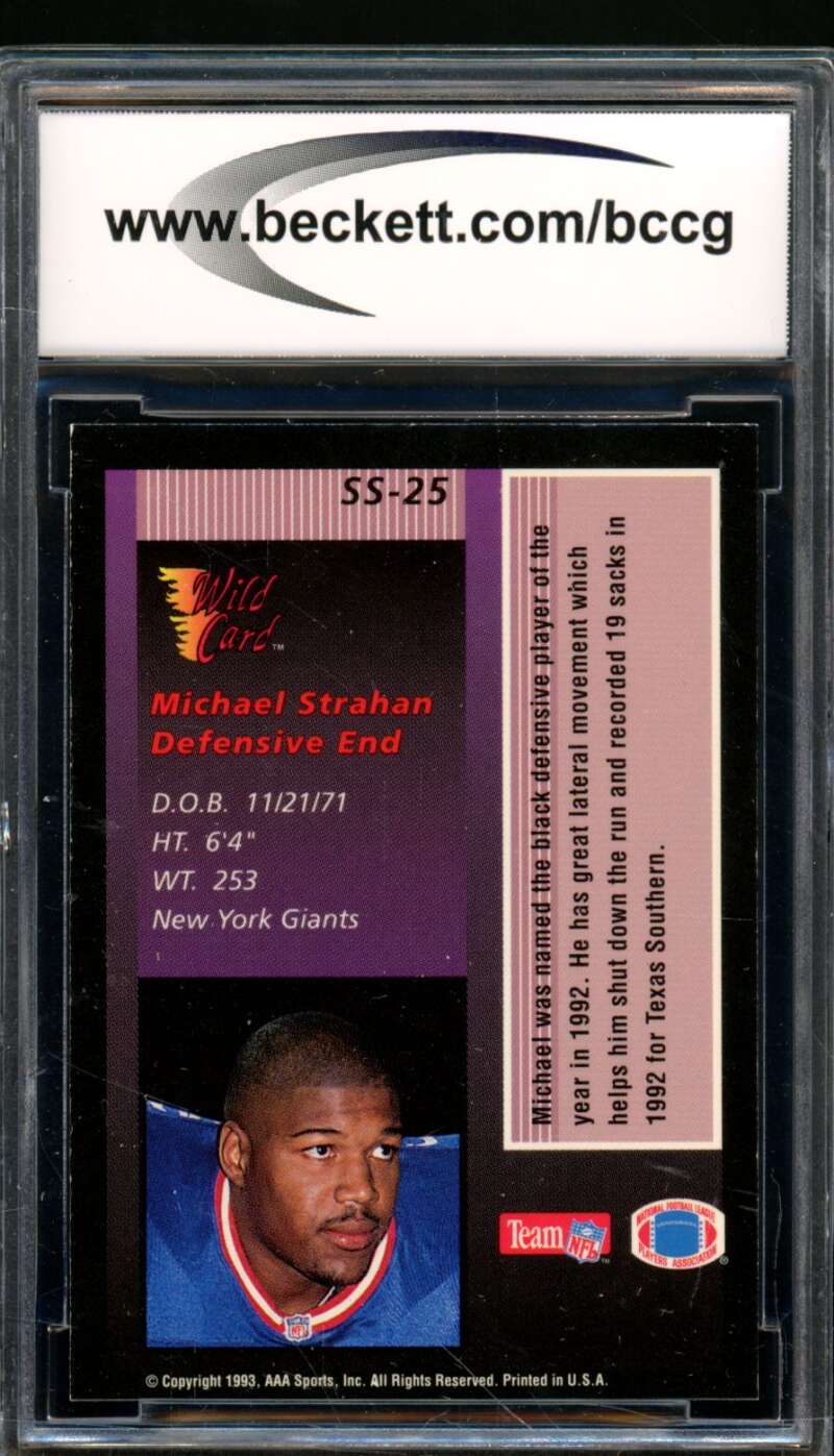 Michael Strahan Rookie Card 1993 Wild Card #25 BGS BCCG 9 (Read) Image 2