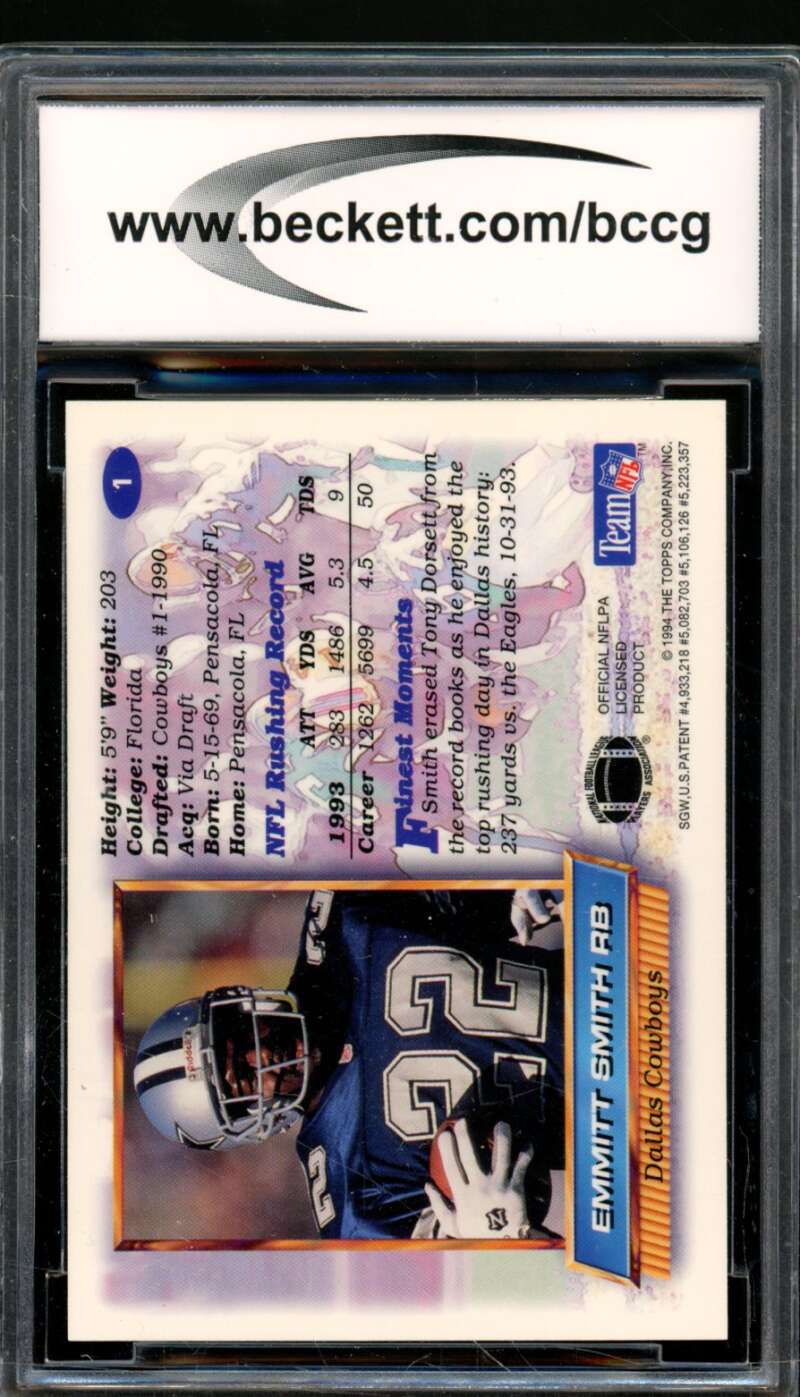 Emmitt Smith Card 1994 Finest #1 BGS BCCG 9 Image 2