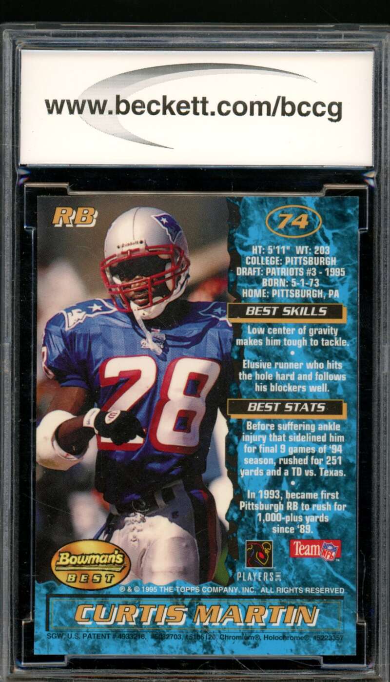 Curtis Martin Rookie Card 1995 Bowman's Best #R74 BGS BCCG 10 Image 2