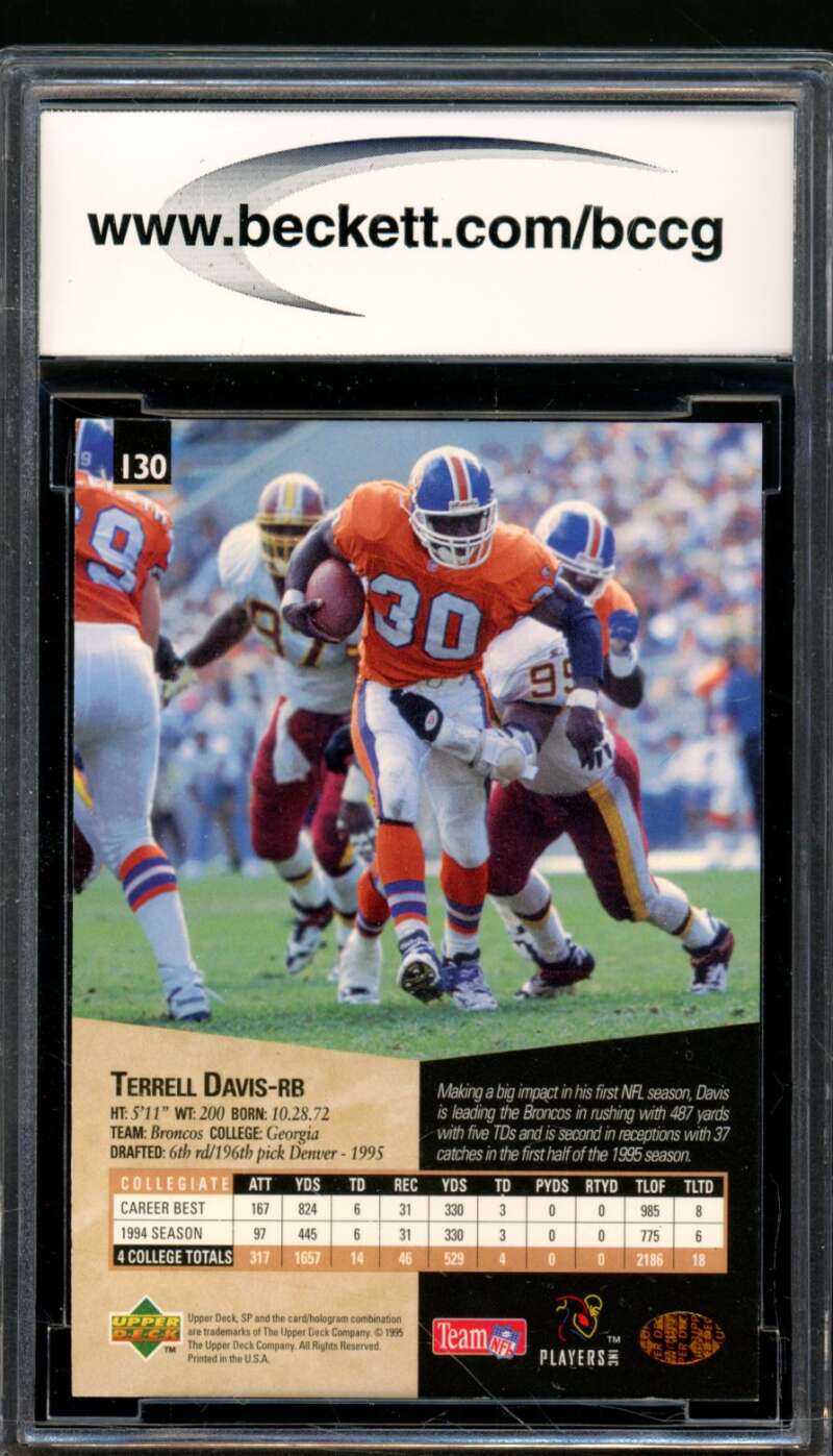 Terrell Davis Rookie Card 1995 SP #130 BGS BCCG 10 Image 2