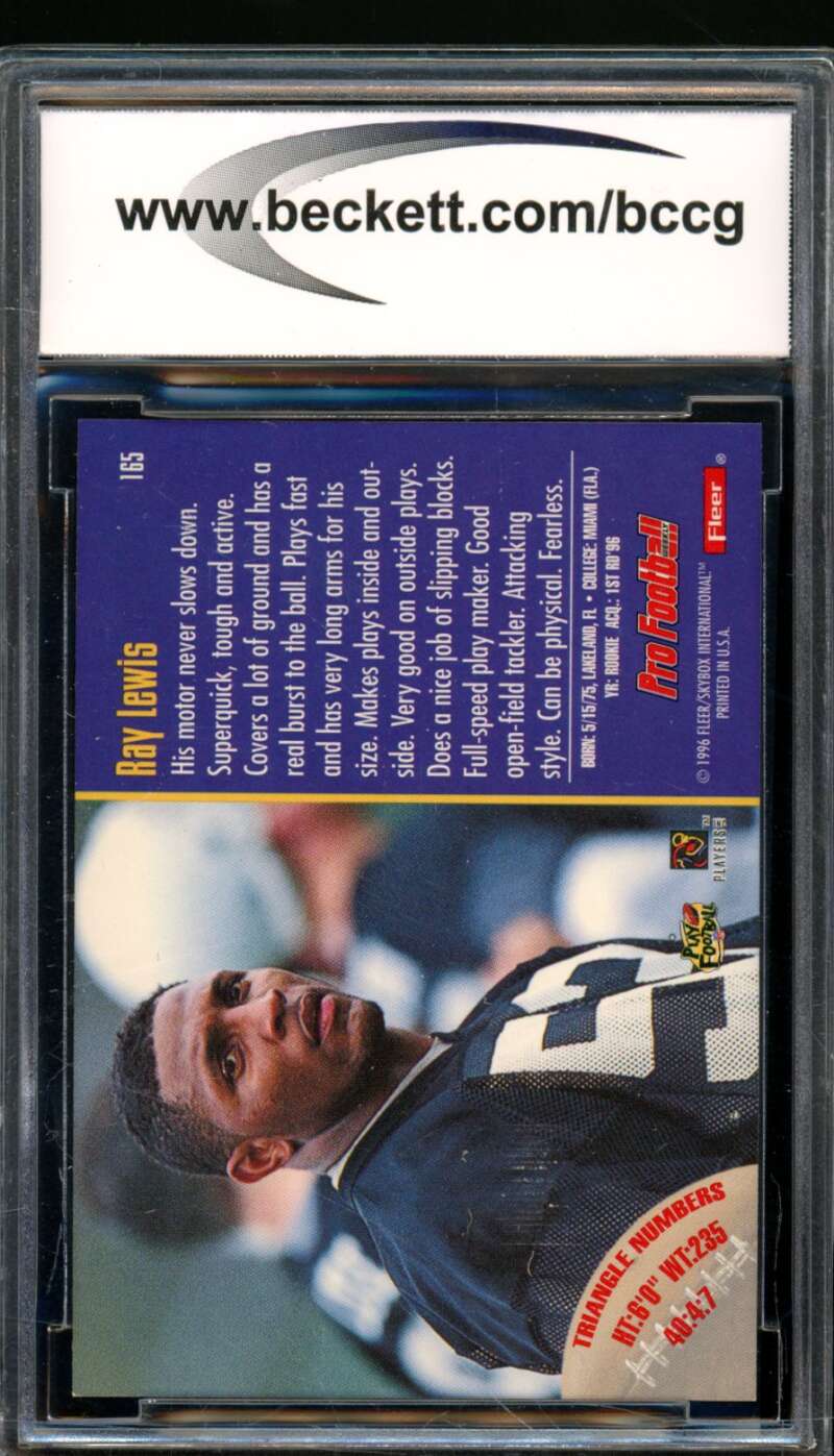 Ray Lewis Rookie Card 1996 Fleer #165 BGS BCCG 9 Image 2