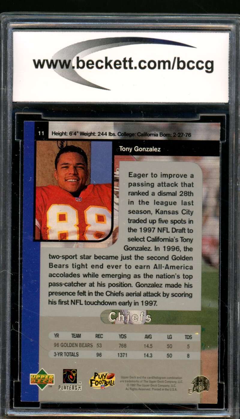 Tony Gonzalez Rookie Card 1997 SP Authentic #11 BGS BCCG 9 Image 2