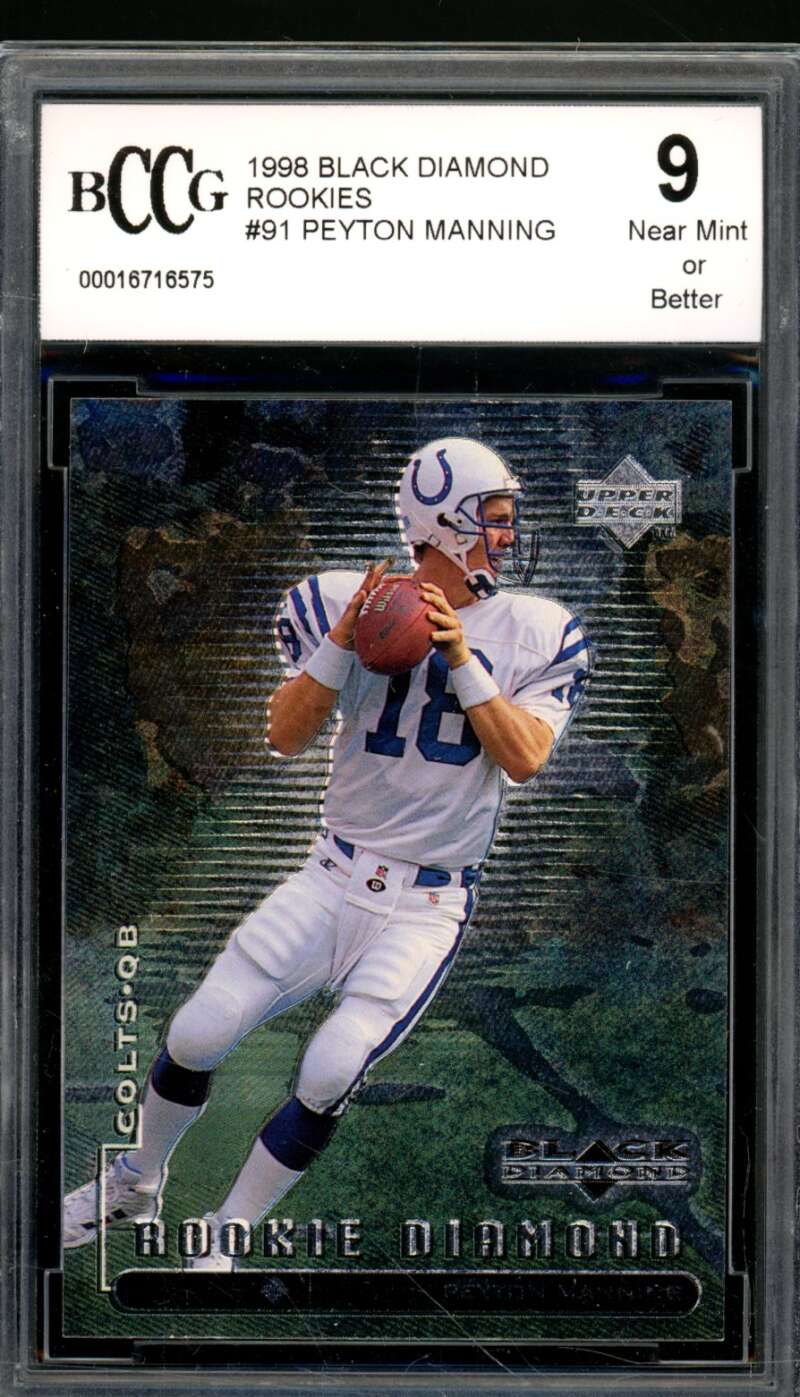 Peyton Manning Rookie Card 1998 Black Diamond #91 BGS BCCG 9 Image 1