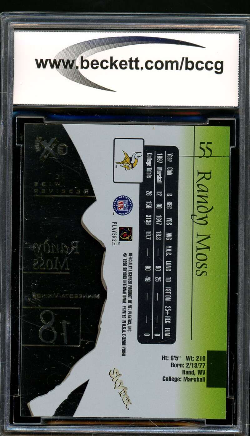 Randy Moss Rookie Card 1998 E-X2001 #55 BGS BCCG 10 Image 2