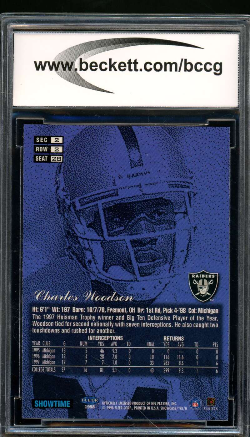 Charles Woodson Rookie Card 1998-99 Flair Showcase Row 2 #28 BGS BCCG 10 Image 2