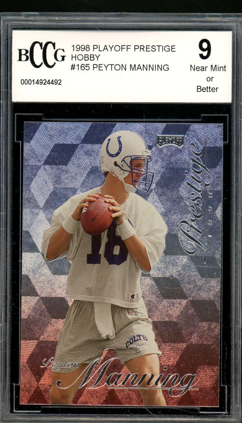 Peyton Manning Rookie Card 1998 Playoff Prestige Hobby #165 BGS BCCG 9 Image 1