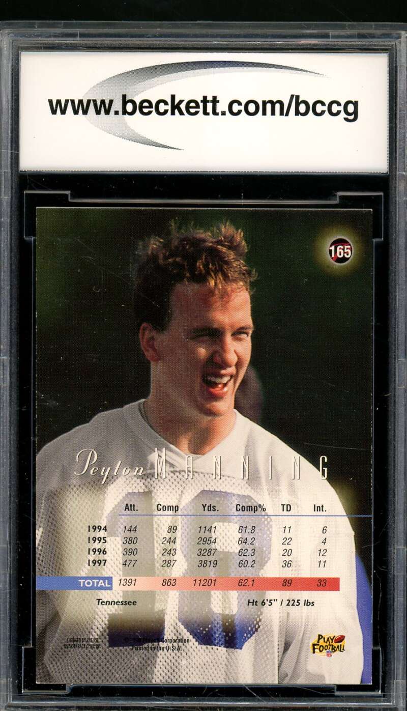 Peyton Manning Rookie Card 1998 Playoff Prestige Hobby #165 BGS BCCG 9 Image 2