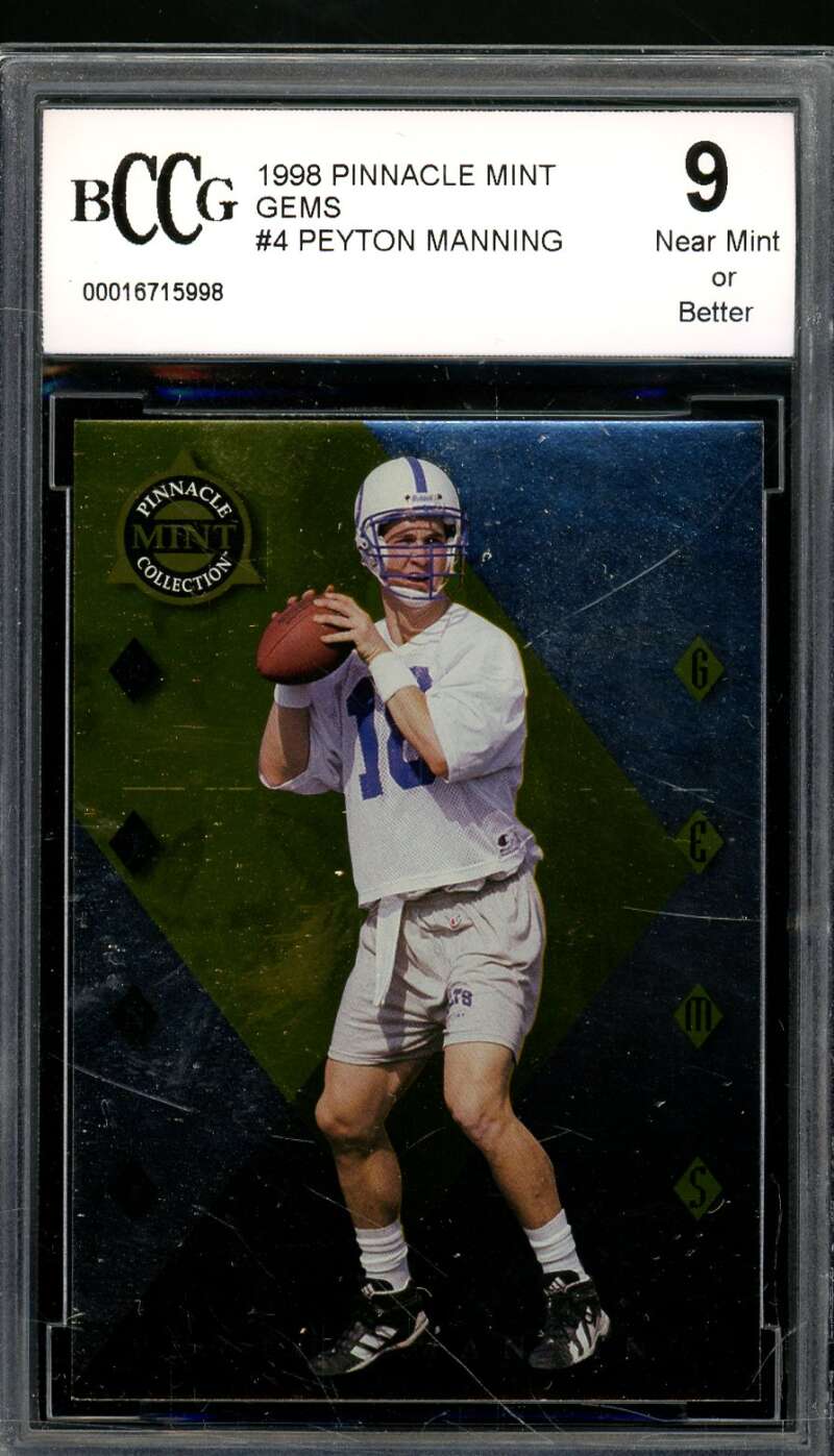 Peyton Manning Rookie Card 1998 Pinnacle Mint Gems #4 BGS BCCG 9 Image 1