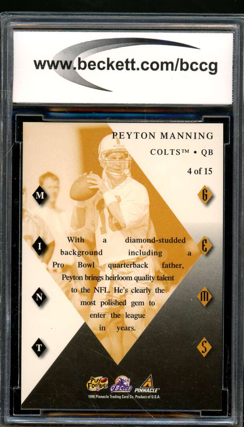 Peyton Manning Rookie Card 1998 Pinnacle Mint Gems #4 BGS BCCG 9 Image 2