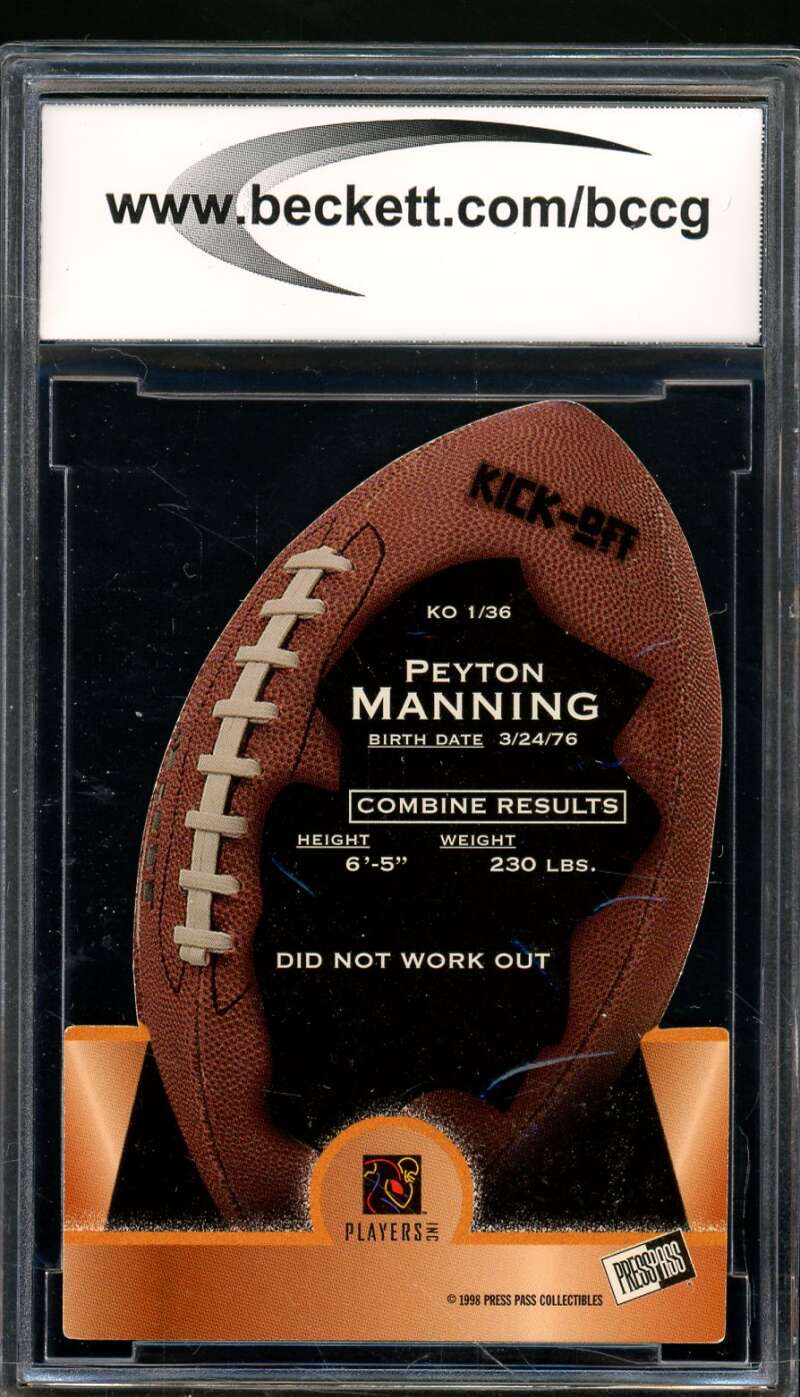 Peyton Manning Rookie Card 1998 Press Pass #KO1 BGS BCCG 10 Image 2