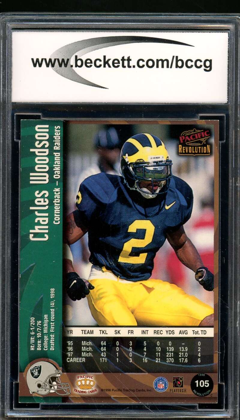 Charles Woodson Rookie Card 1998 Revolution #105 BGS BCCG 10 Image 2