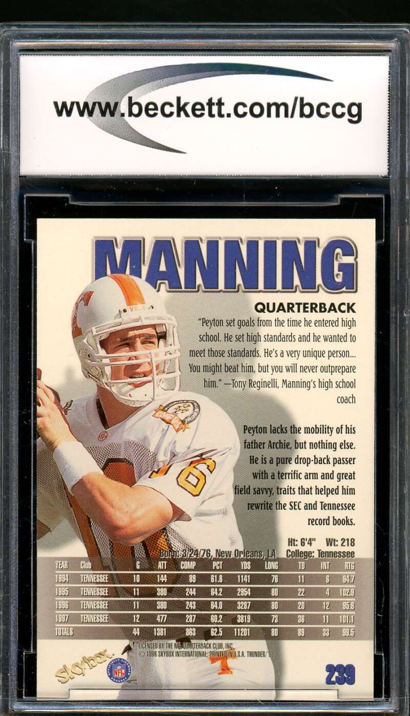 Peyton Manning Rookie Card 1998 SkyBox Thunder #239 BGS BCCG 9 Image 2