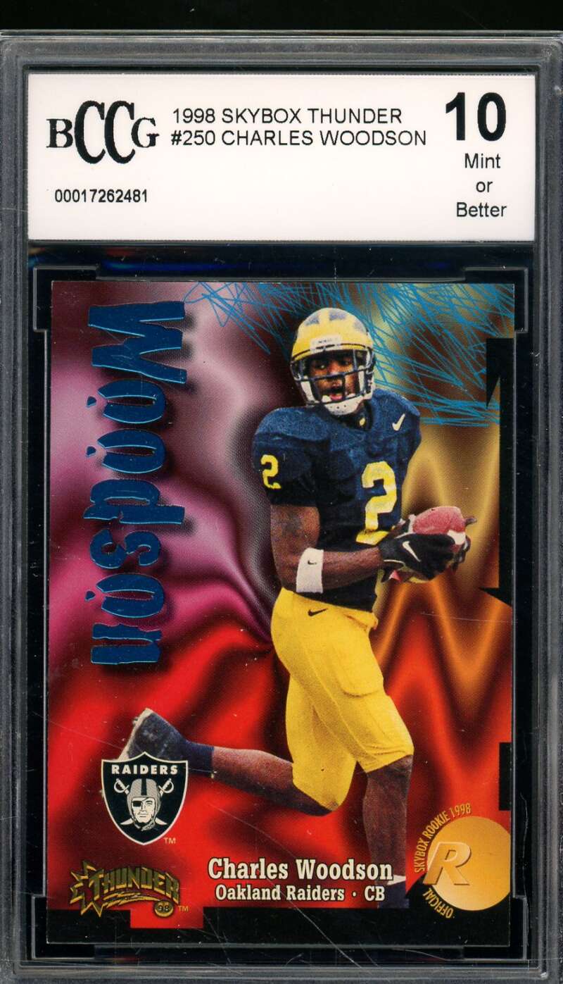 Charles Woodson Rookie Card 1998 Skybox Thunder #250 BGS BCCG 10 Image 1