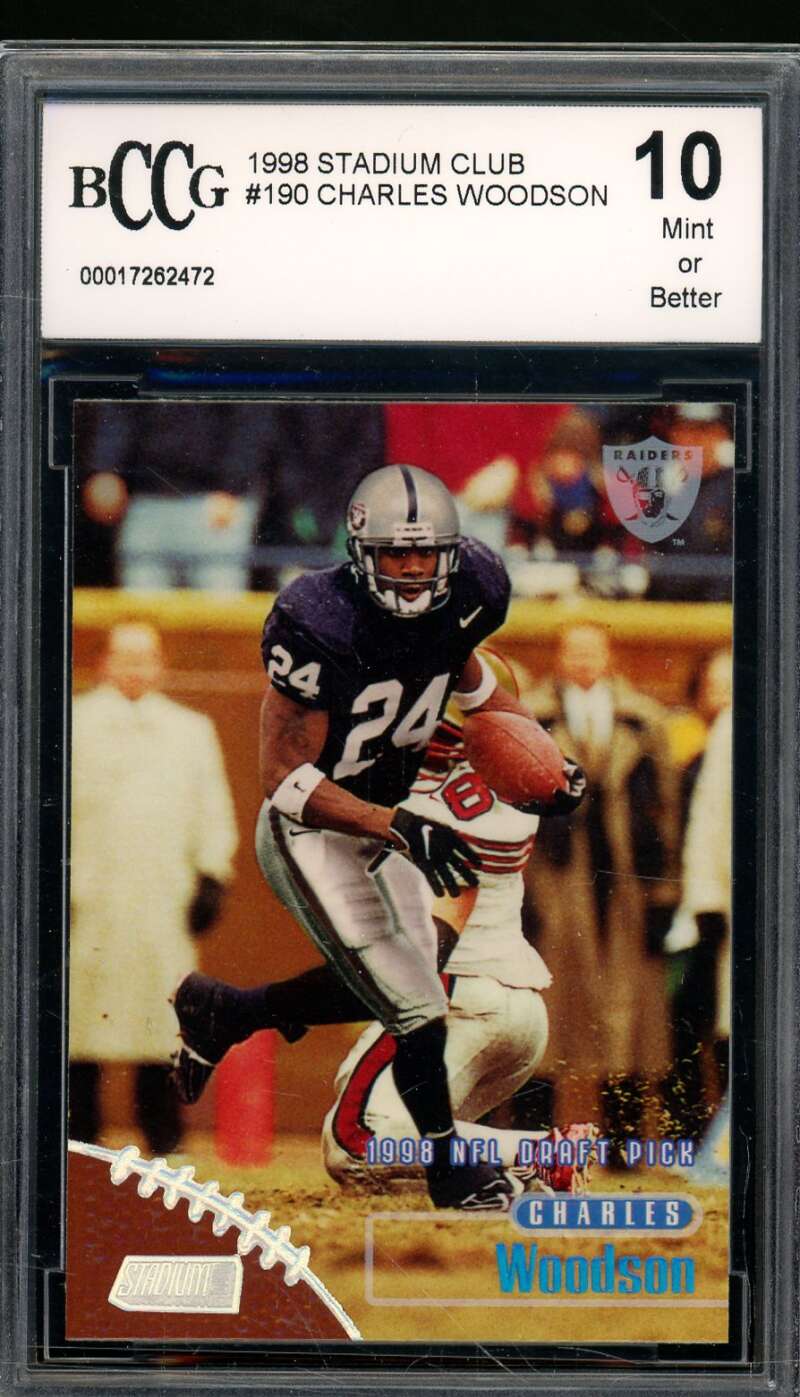 Charles Woodson Rookie Card 1998 Stadium Club #190 BGS BCCG 10 Image 1