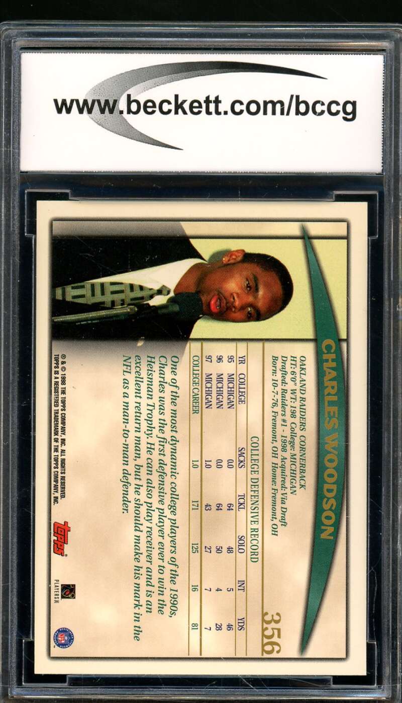 Charles Woodson Rookie Card 1998 Topps #356 BGS BCCG 10 Image 2