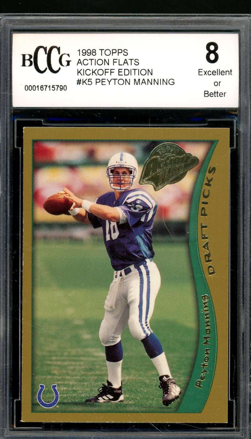 Peyton Manning Rookie 1998 Topps Action Flats Kickoff Edition #K5 BGS BCCG 8 Image 1