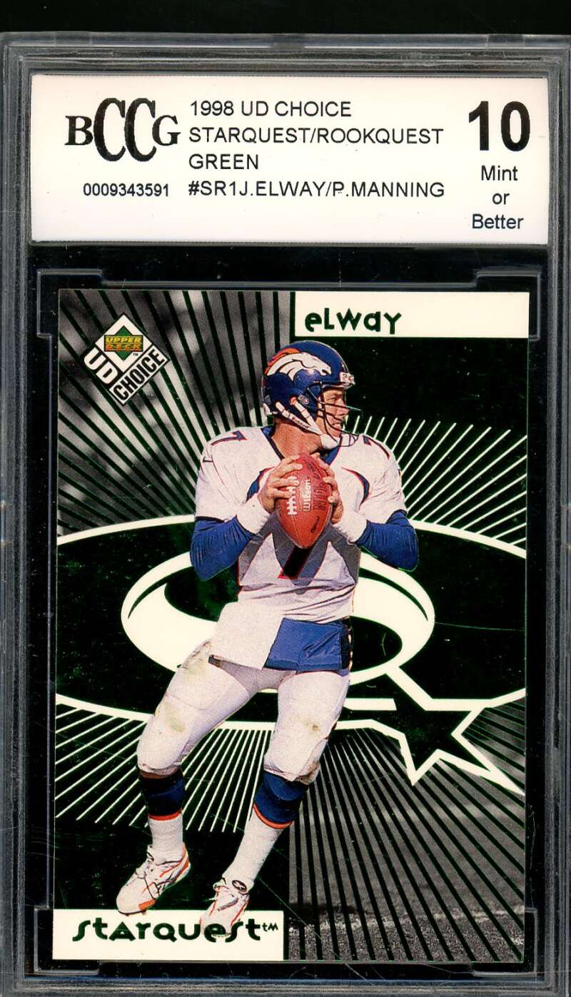 Peyton Manning Rookie 1998 UD Choice Starquest/Rookquest Green #SR1 BGS BCCG 10 Image 1