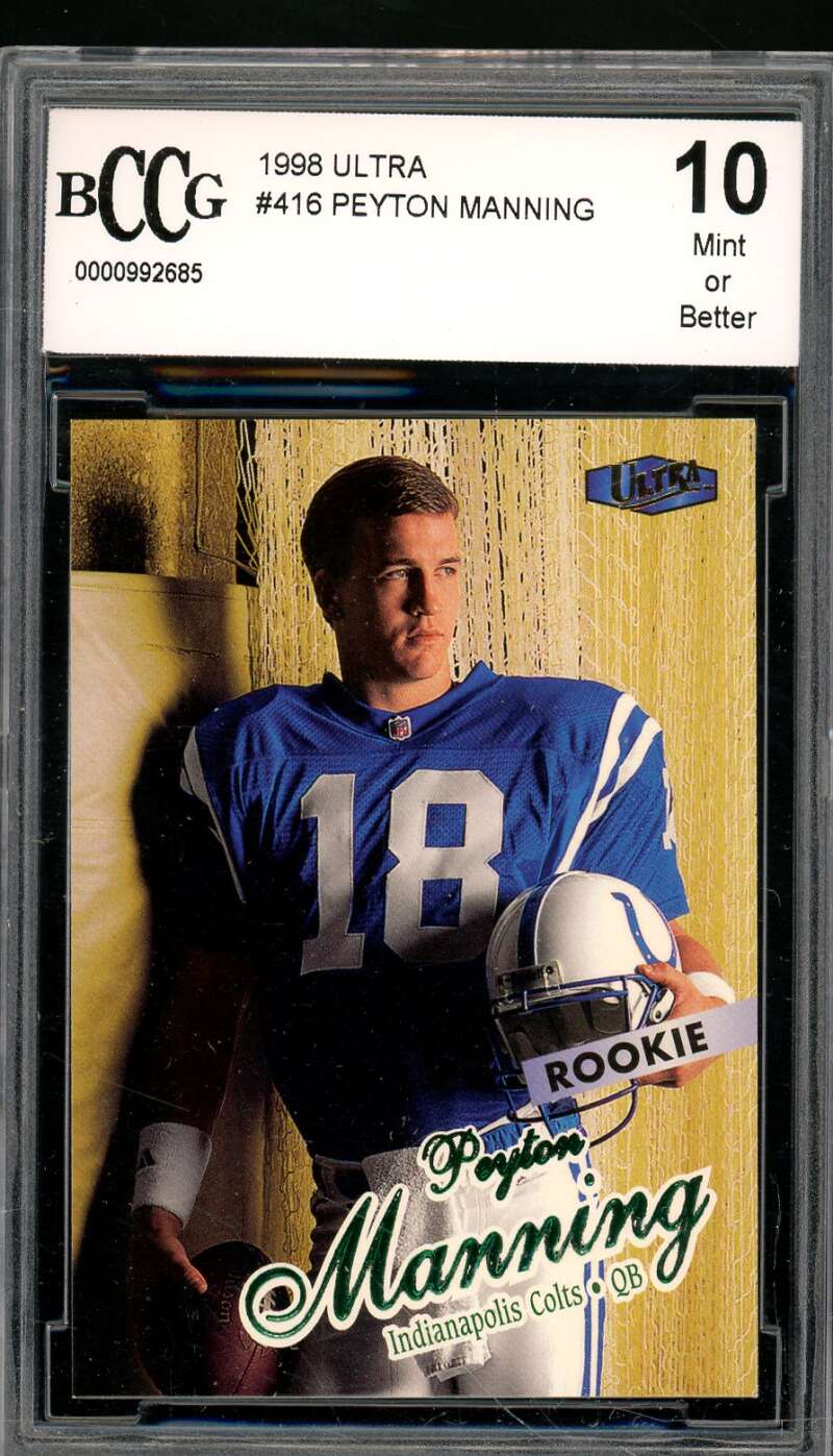 Peyton Manning Rookie Card 1998 Ultra #416 BGS BCCG 10 Image 1