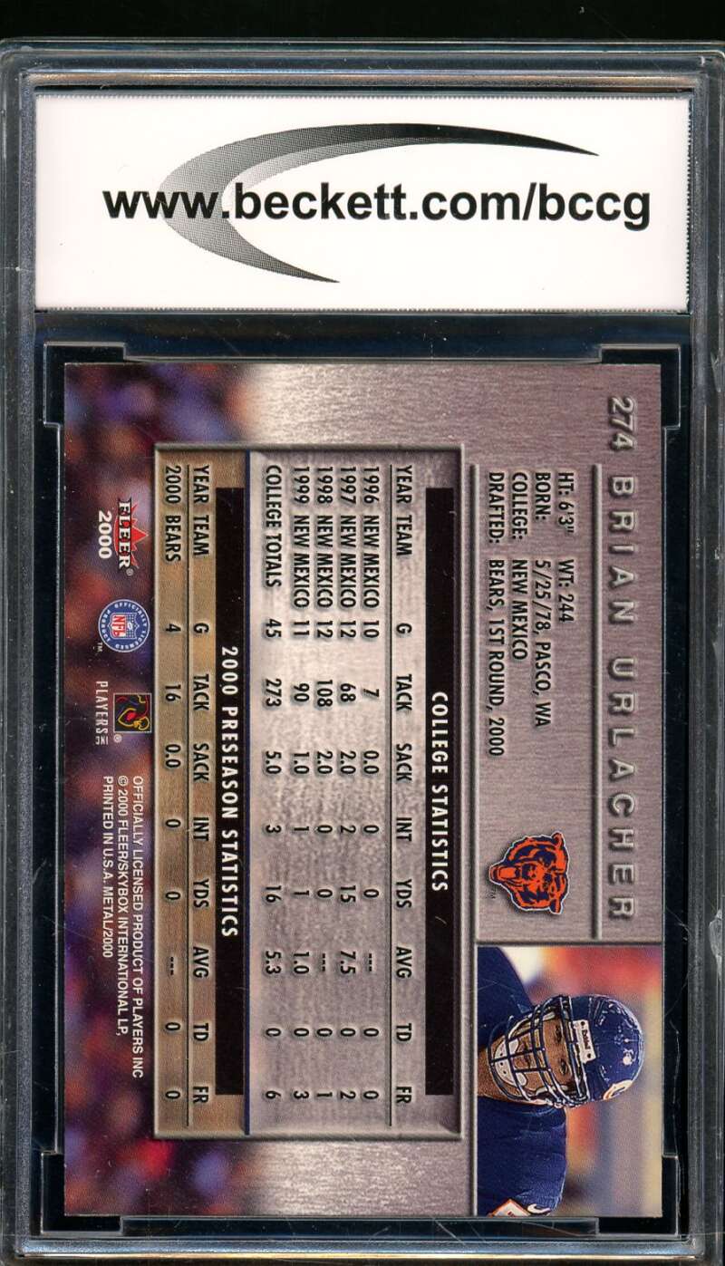 Brian Urlacher Rookie Card 2000 Metal #274 BGS BCCG 10 Image 2