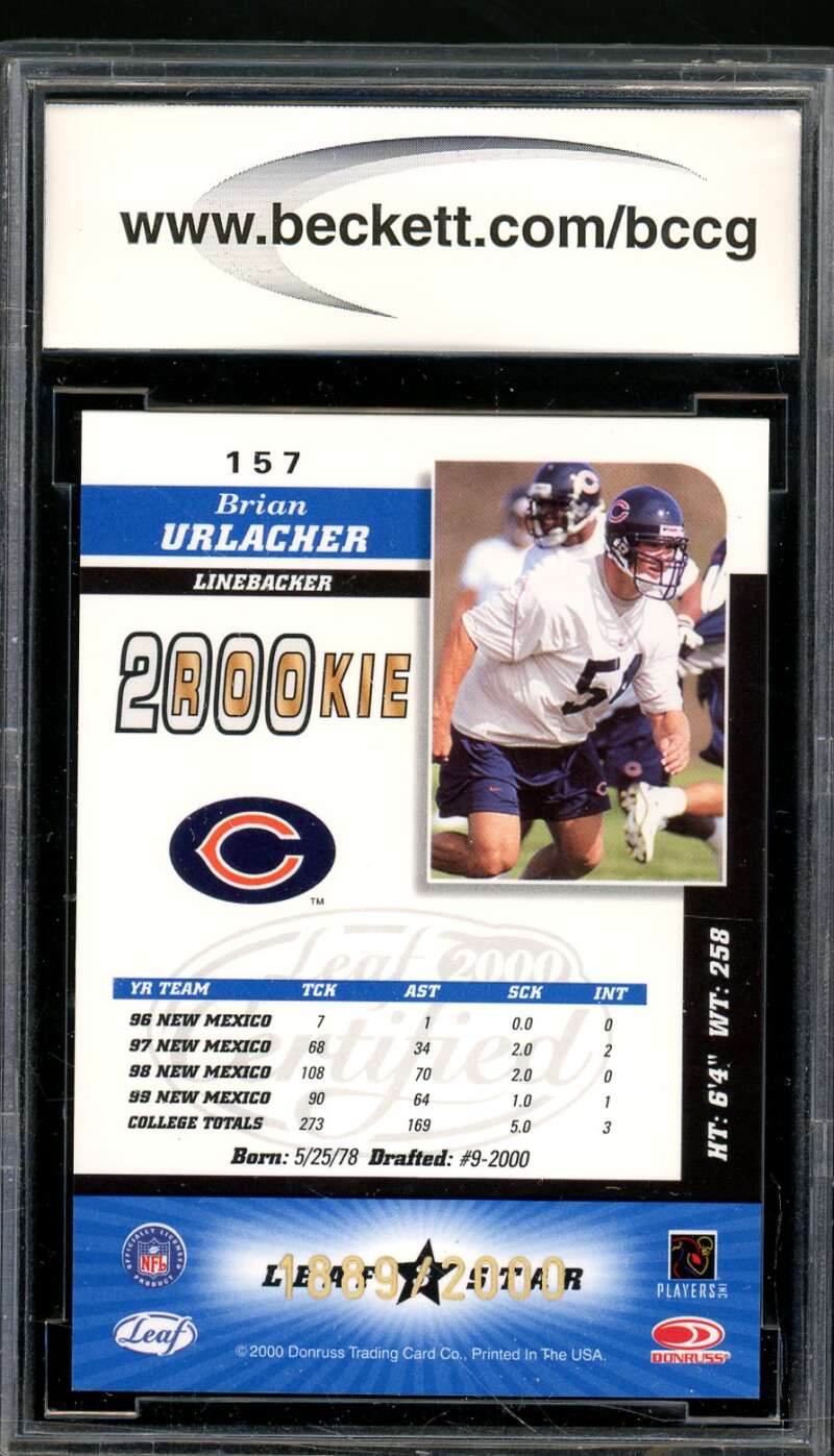 Brian Urlacher Rookie Card 2000 Leaf Certified #157 BGS BCCG 10 Image 2