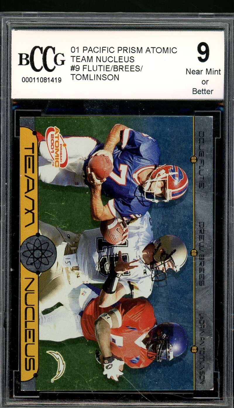 Drew Brees/Tomlinson/Flutie Rookie Card 2001 Pacific Prism Atomic #9 BGS BCCG 9 Image 1