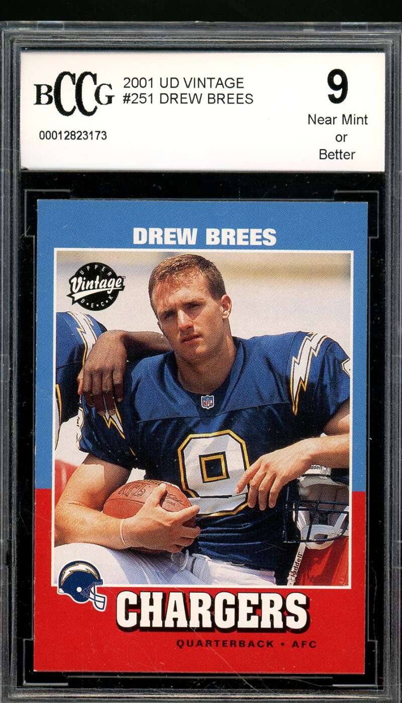 Drew Brees Rookie Card 2001 UD Vintage #251 BGS BCCG 9 Image 1