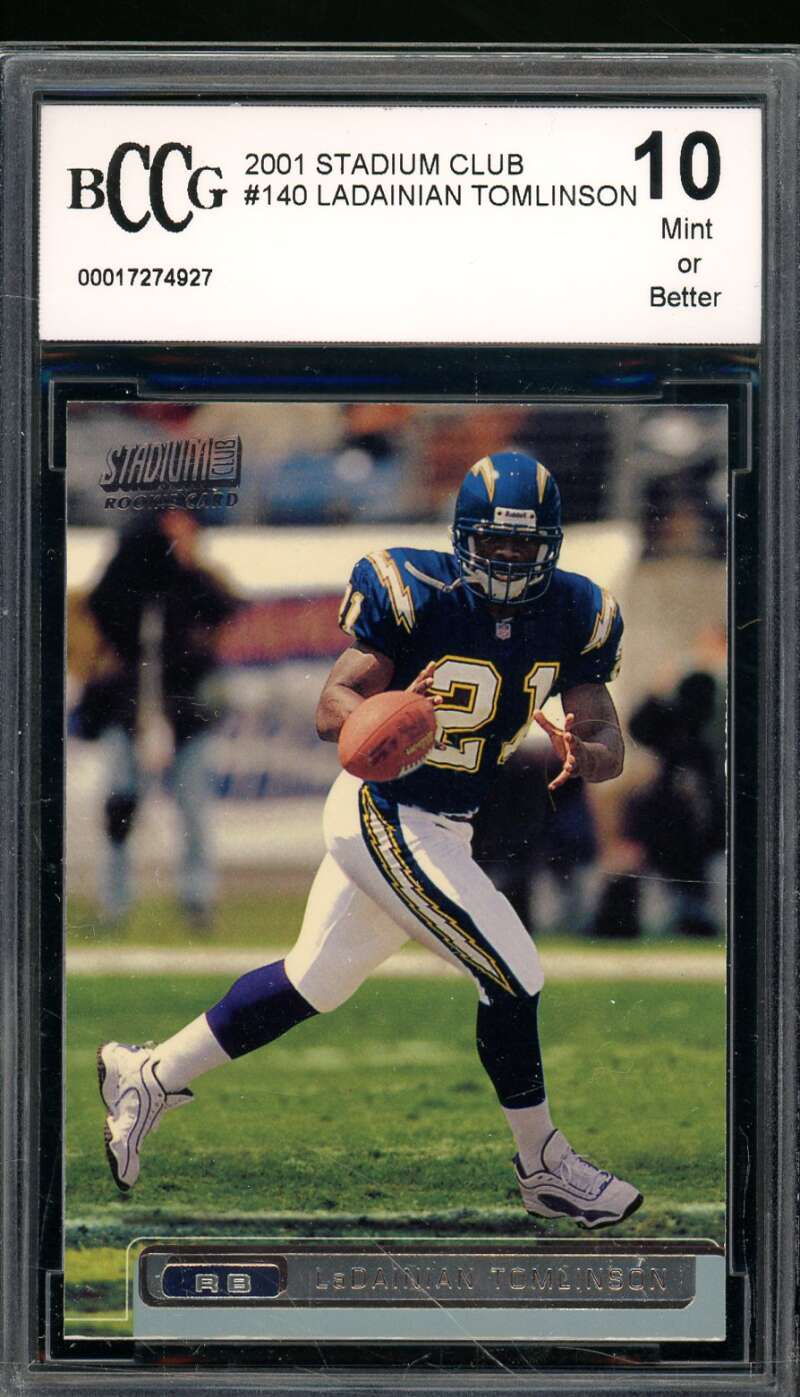 Ladainian Tomlinson Rookie Card 2001 Stadium Club #140 BGS BCCG 10 Image 1