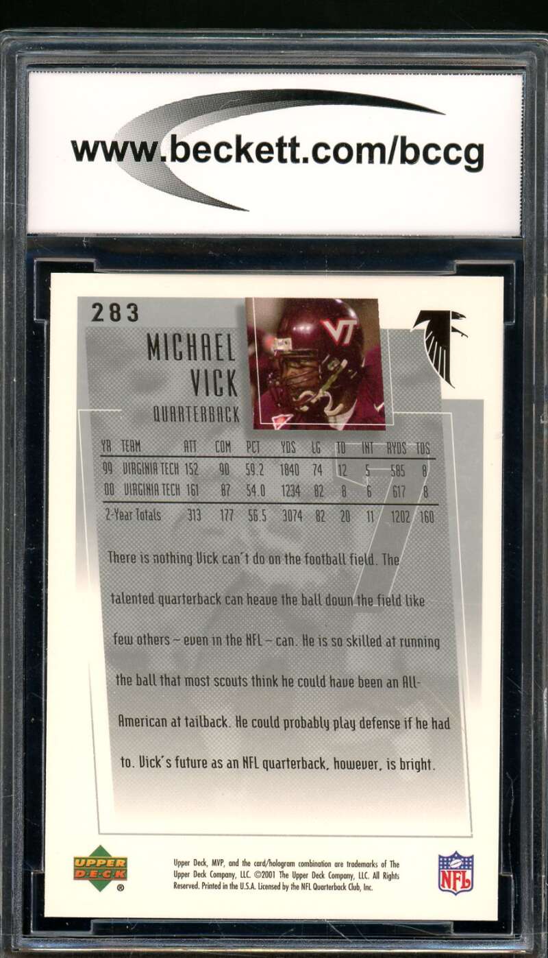 Michael Vick Rookie Card 2001 Upper Deck MVP #283 BGS BCCG 10 Image 2