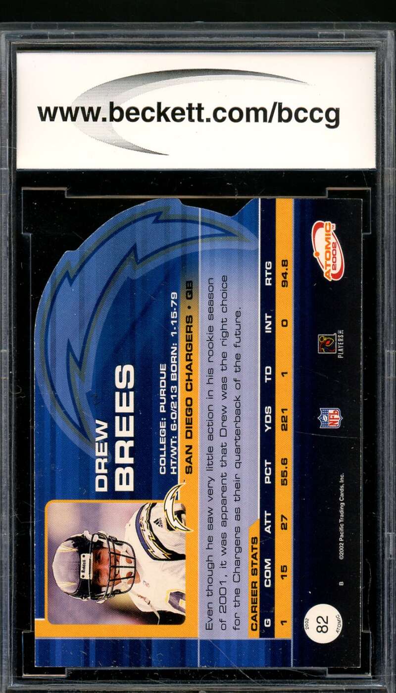 Drew Brees Card 2002 Atomic #82 BGS BCCG 9 Image 2