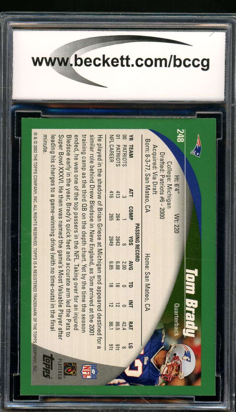 Tom Brady Card 2002 Topps #248 BGS BCCG 10 Image 2