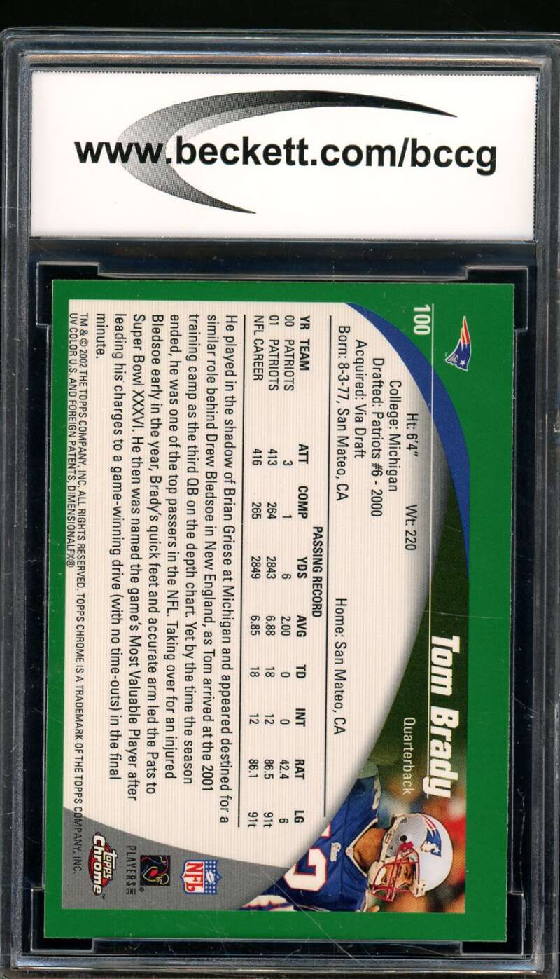 Tom Brady Card 2002 Topps Chrome #100 BGS BCCG 9 Image 2