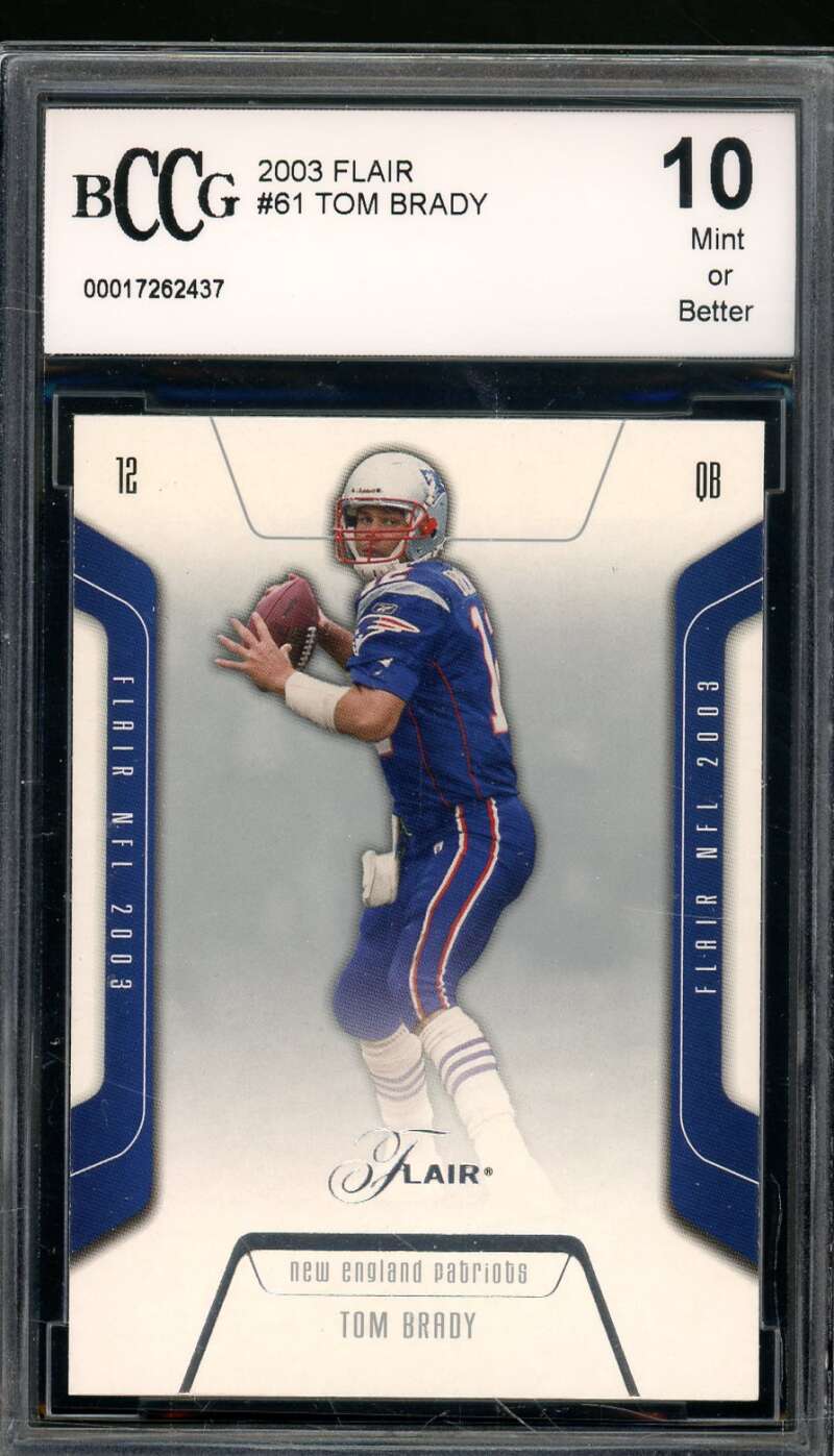 Tom Brady Card 2003 Flair #61 BGS BCCG 10 Image 1