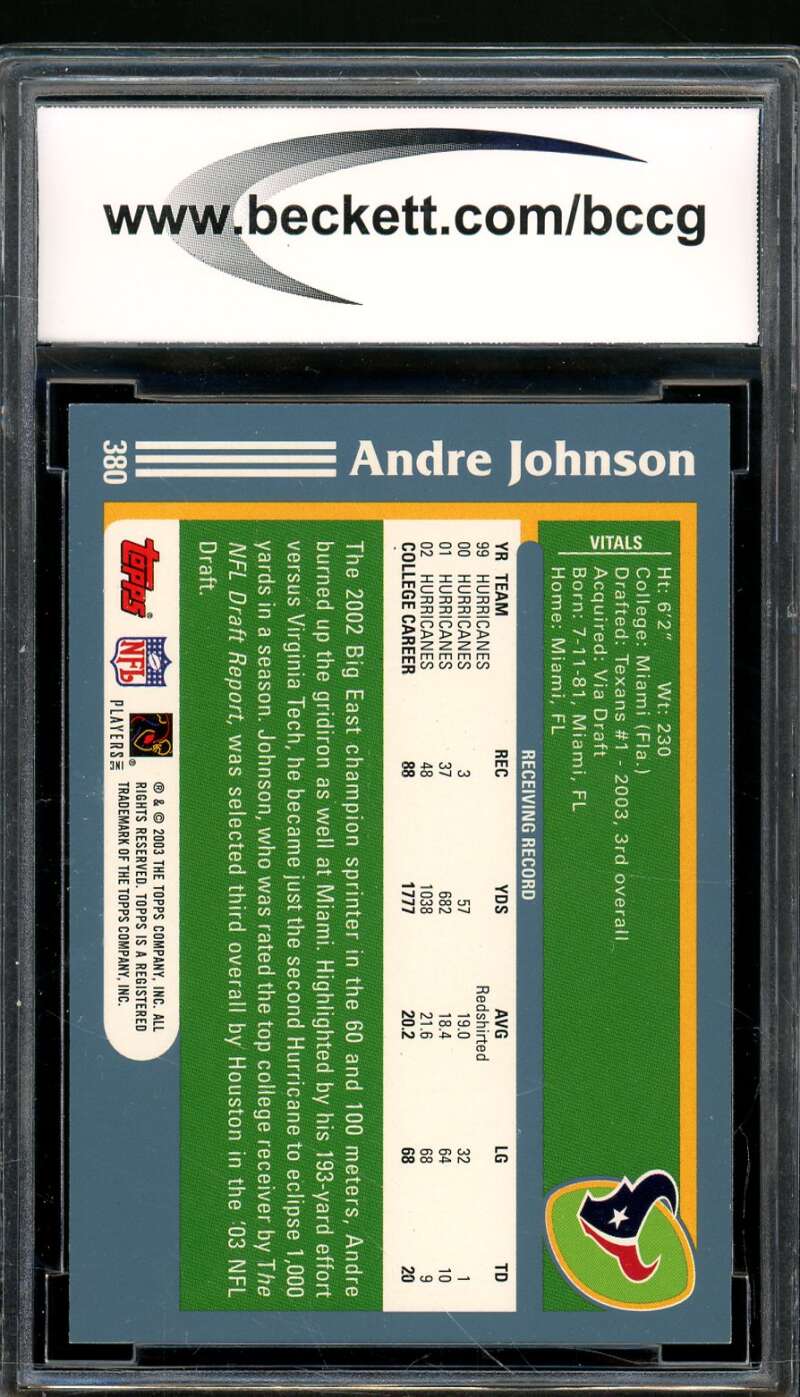 Andre Johnson Card 2003 Topps #380 BGS BCCG 10 Image 2