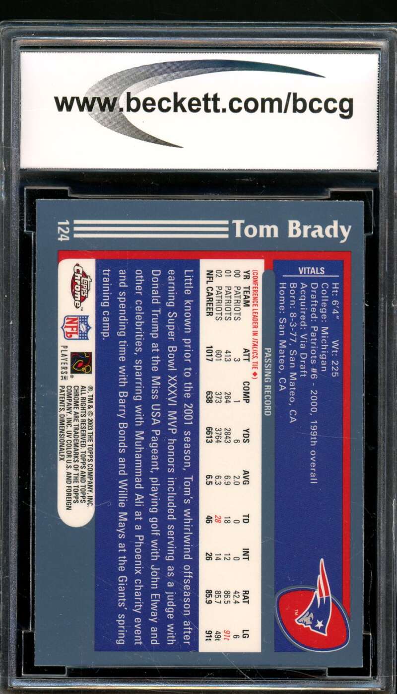 Tom Brady Card 2003 Topps Chrome #124 BGS BCCG 9 Image 2