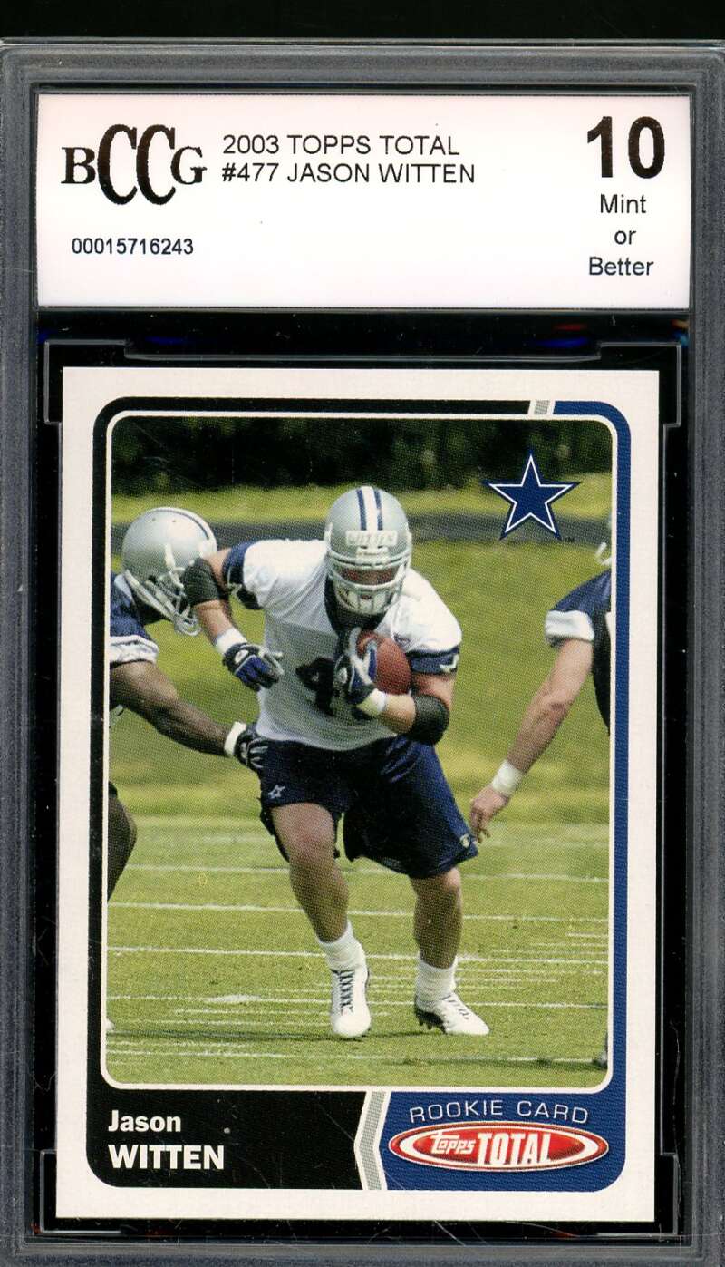 Jason Witten Rookie Card 2003 Topps Total #477 BGS BCCG 10 Image 1