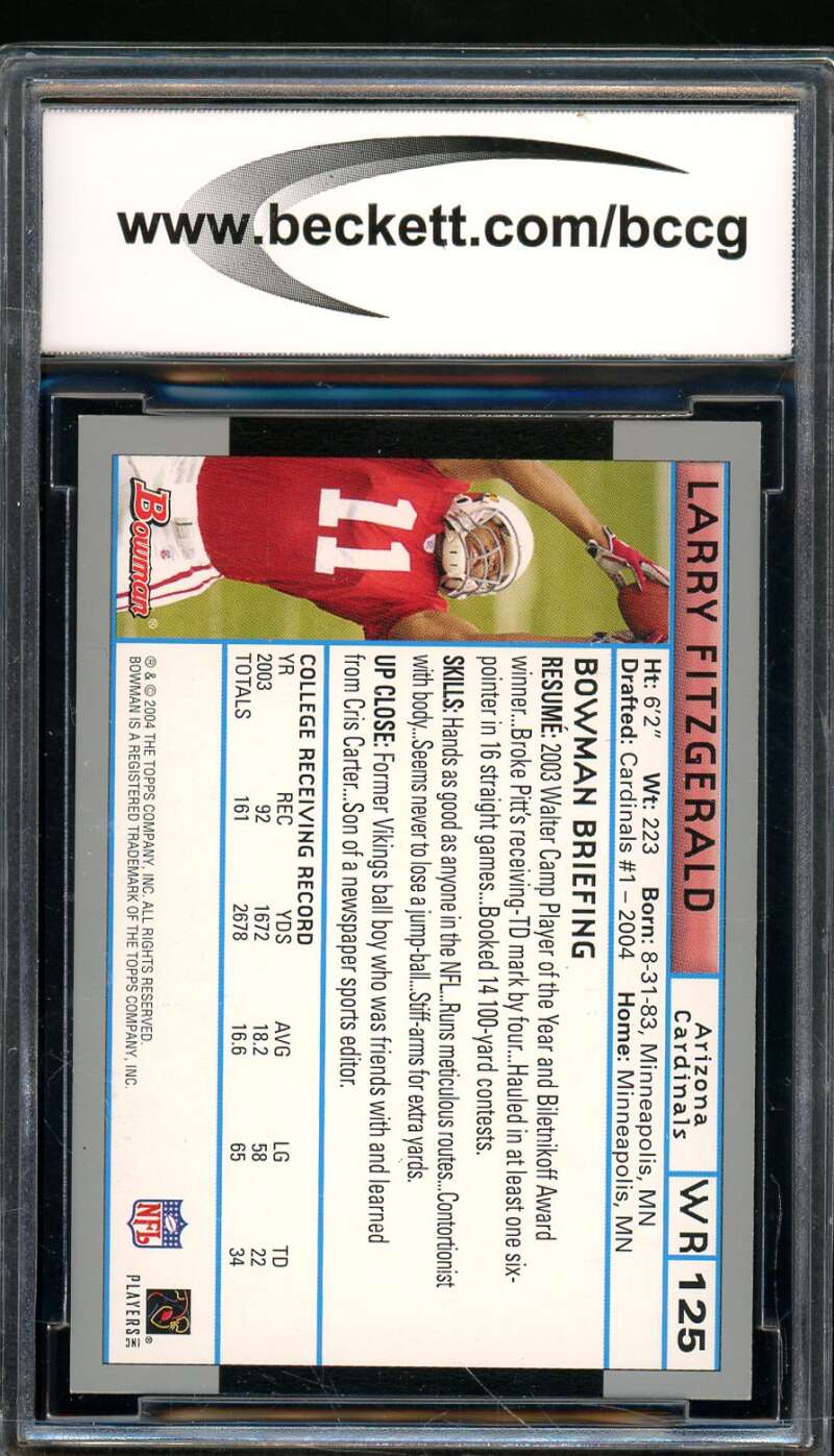 Larry Fitzgerald Rookie Card 2004 Bowman #125 BGS BCCG 10 Image 2