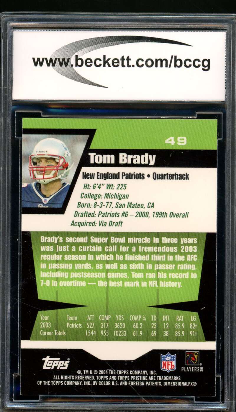 Tom Brady Card 2004 Topps Pristine #49 BGS BCCG 9 Image 2