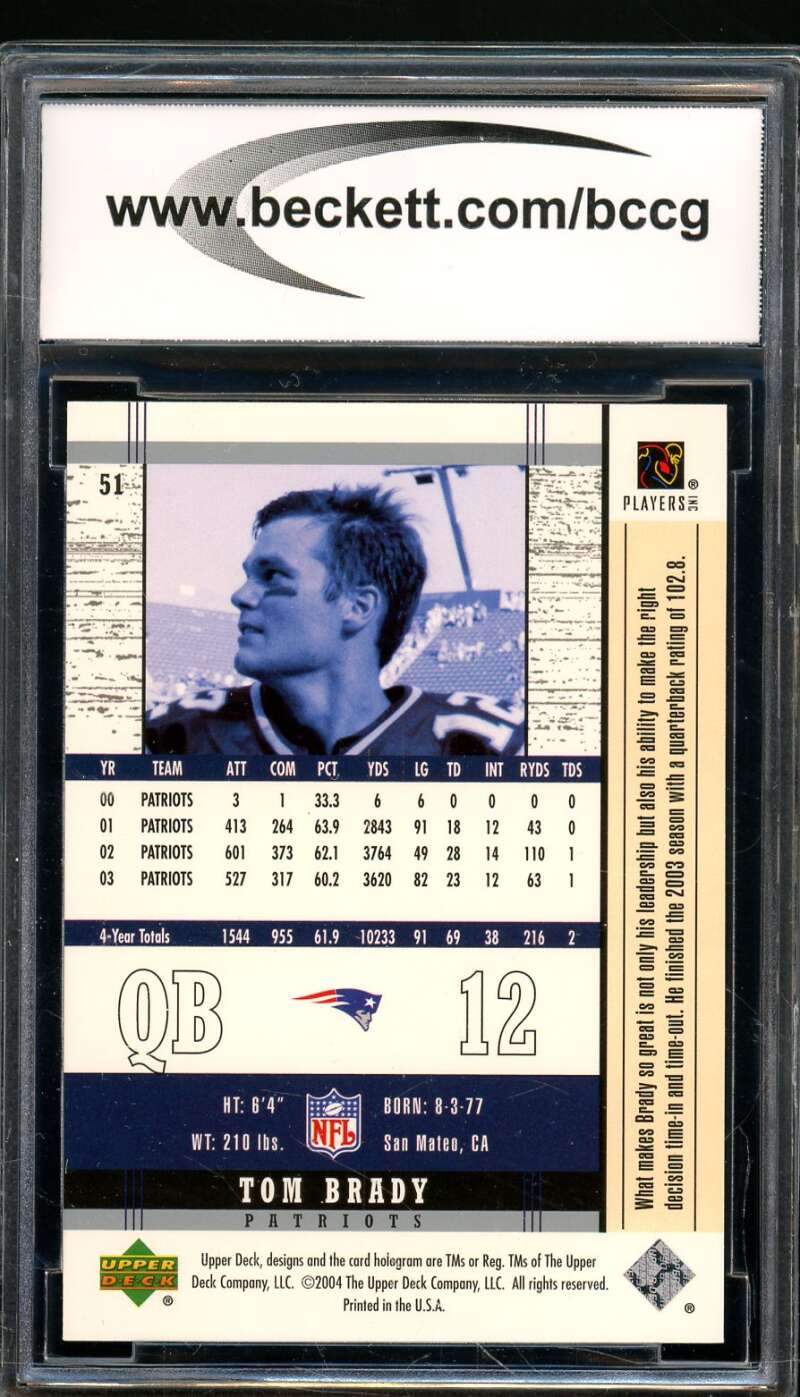 Tom Brady Card 2004 Upper Deck Legends #51 BGS BCCG 9 Image 2