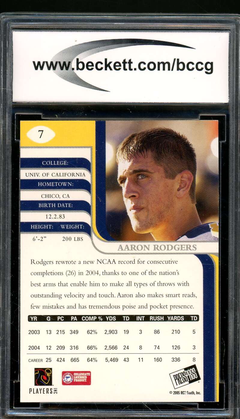 Aaron Rodgers Rookie Card 2005 Press Pass SE #7 BGS BCCG 10 Image 2