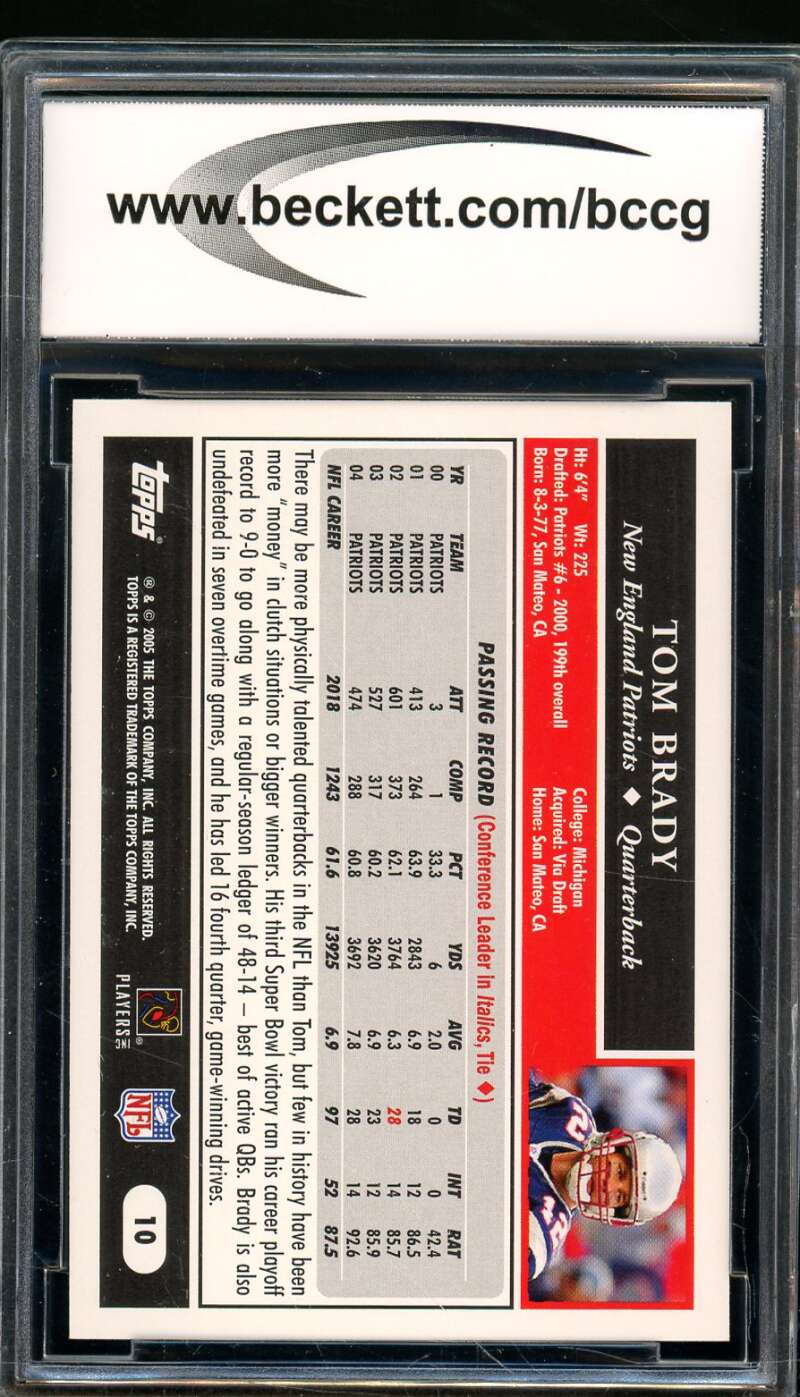 Tom Brady Card 2005 Topps #10 BGS BCCG 10 Image 2