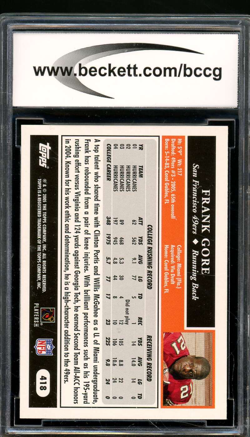 Frank Gore Rookie Card 2005 Topps #418 BGS BCCG 9 Image 2