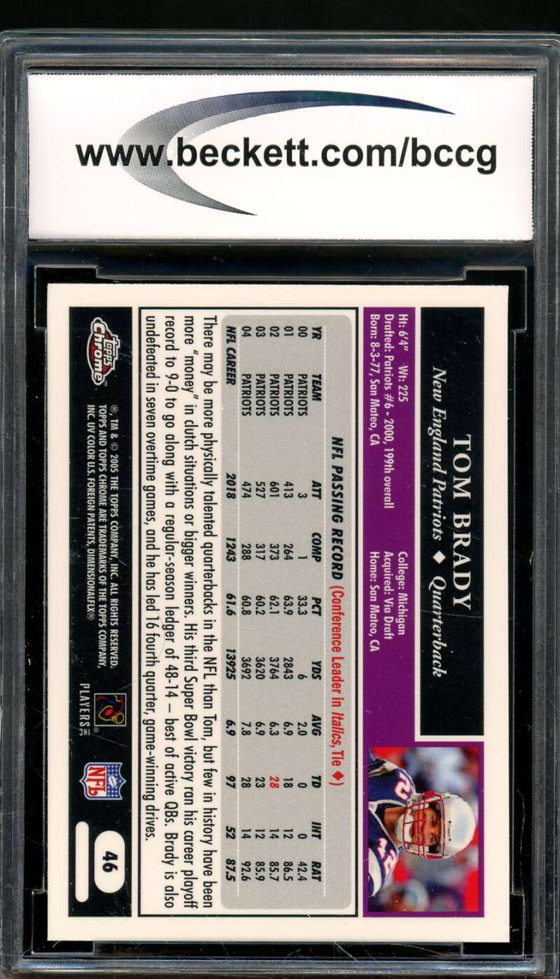 Tom Brady Card 2005 Topps Chrome #46 BGS BCCG 10 Image 2