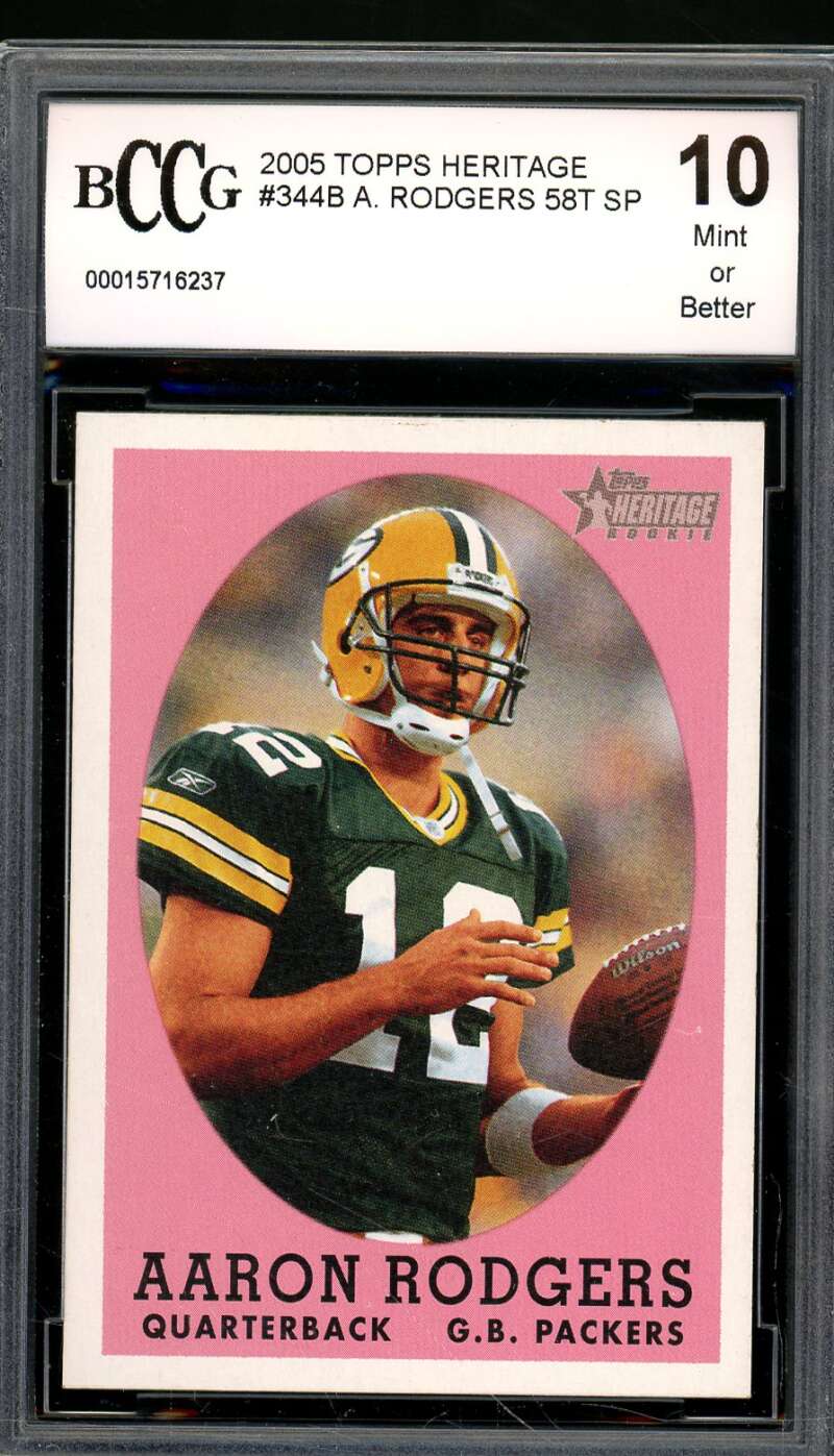 Aaron Rodgers Rookie Card 2005 Topps Heritage #344B BGS BCCG 10 Image 1